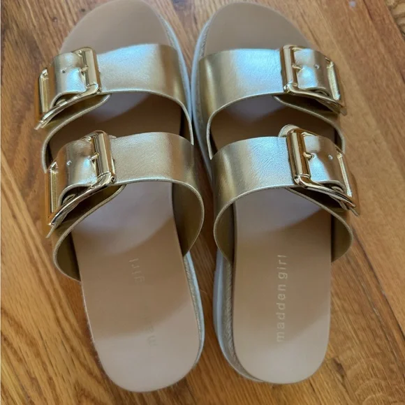 Madden Girl Mythical Espadrille Platform Metallic Gold Sandals - Picture 3 of 5